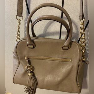 Michael Kors Pebbled Tan/Beige Knox Tassel Satchel Bag Purse